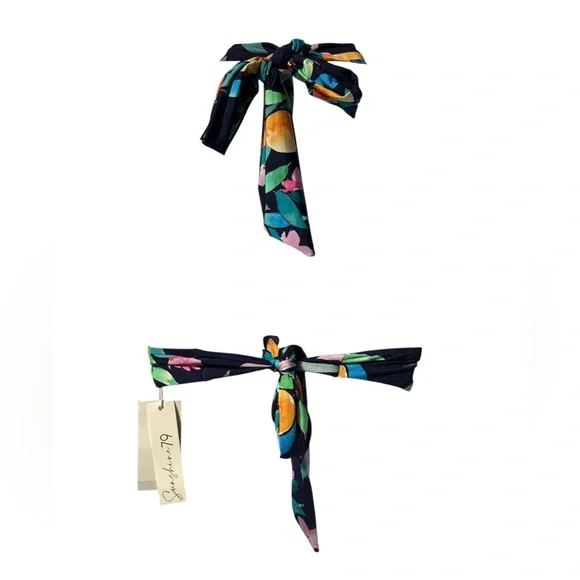 SUNSHINE 79 navy floral banded peaches halter style bikini swim top size 6 NWT - Picture 2 of 7